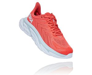 Hoka One One Clifton Edge Womens Road Running Shoes Hot Coral/White | AU-5971360